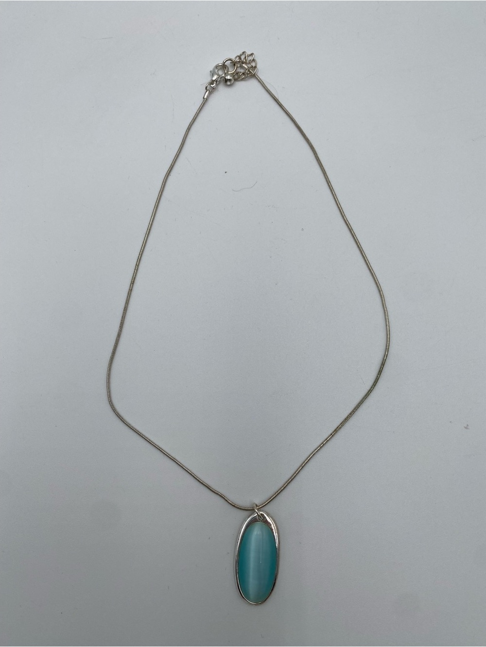 Sterling Silver Necklace with Aqua Teardrop Pendant